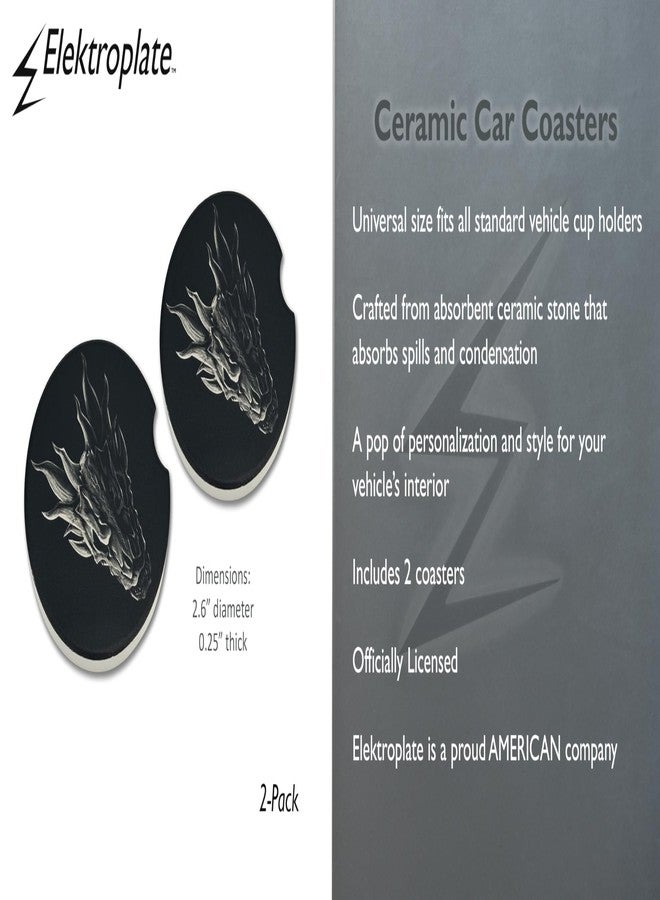 Elektroplate قواعد أكواب سيراميكية للسيارات من إليكتروبليت، مرخصة رسميًا من هاوس أوف ذا دراغون، بتصميم جمجمة باليريون (قطر 2.6 بوصة) | مناسبة لجميع أنواع السيارات والشاحنات وسيارات الدفع الرباعي وغيرها | ماصة للماء، مانعة للانزلاق، متينة | طقم من قطعتين - Image 3